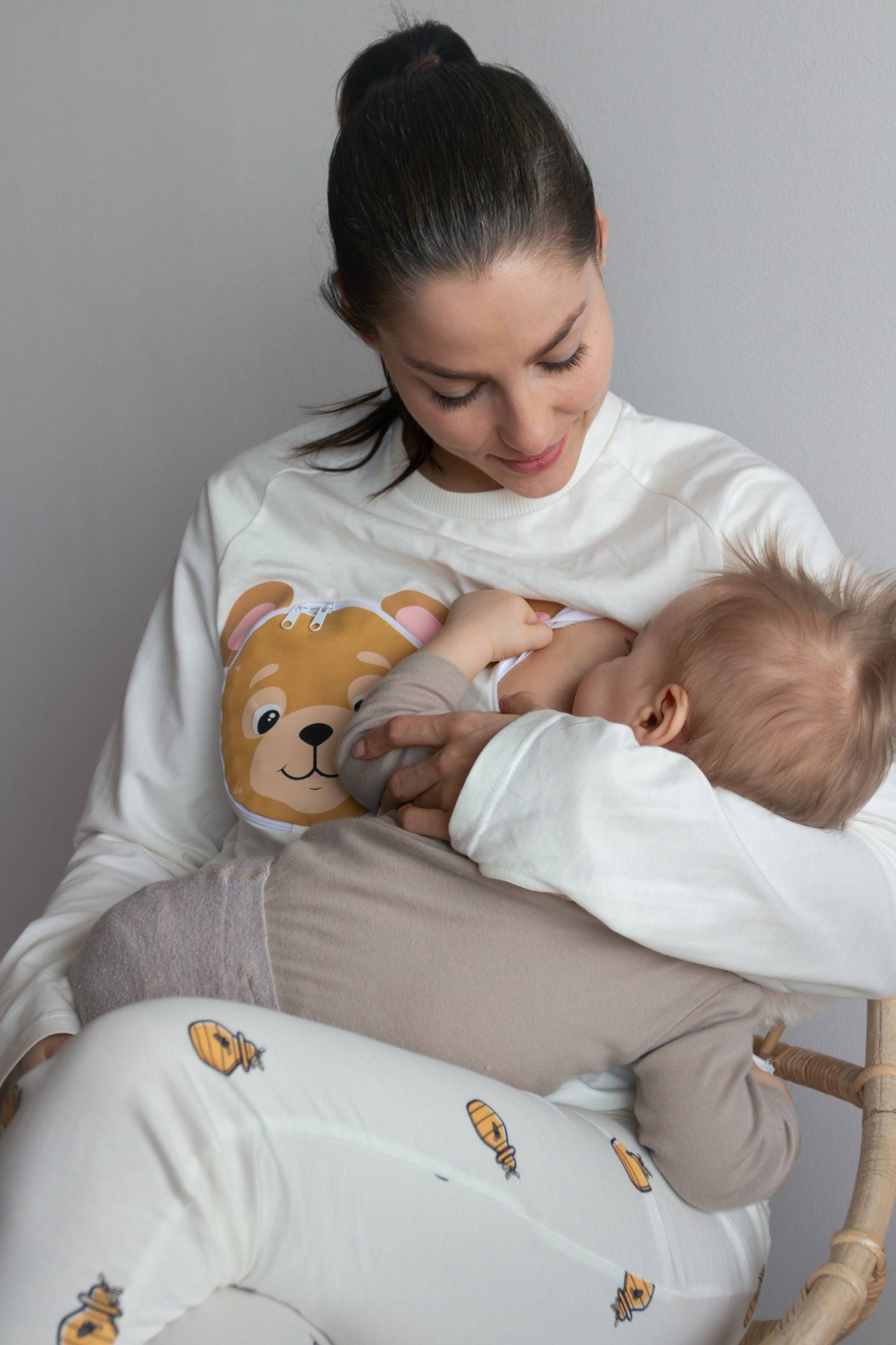 Mama Bär - Süßer, Warmer Und Kuscheliger Stillpyjama Mit Einfachen Reißverschlussöffnungen Stillpads 100% Bio-Baumwolle Ideal Zum Mitschlafen von Etsy - Pyjamam