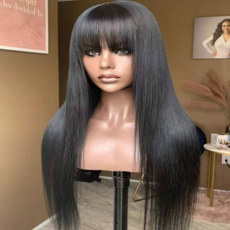 Perücke Mit Pony, Echthaar, Ganz Maschinell von Etsy - Queenshousehair