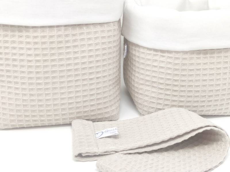 Ab 11, 95 Euro, Hellbeige/Weiss, Utensilo - Sets, Waffelpique, Windelkorb, Stoffkorb, Stoffkörbe, Organizer, Sand von Etsy - QuiltCottageLove