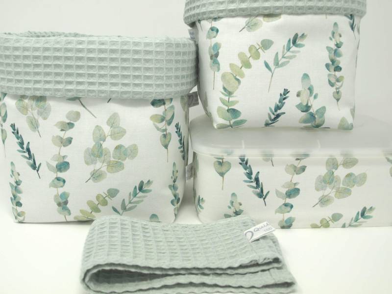 Ab 12, 95 Euro, Eukalyptus & Dusty Mint, Green Sea Stoffkörbe, Set-Wahl, Gräser, Blätter, Waffelpique, Utensilos Aufbewahrung Wickeltisch von Etsy - QuiltCottageLove