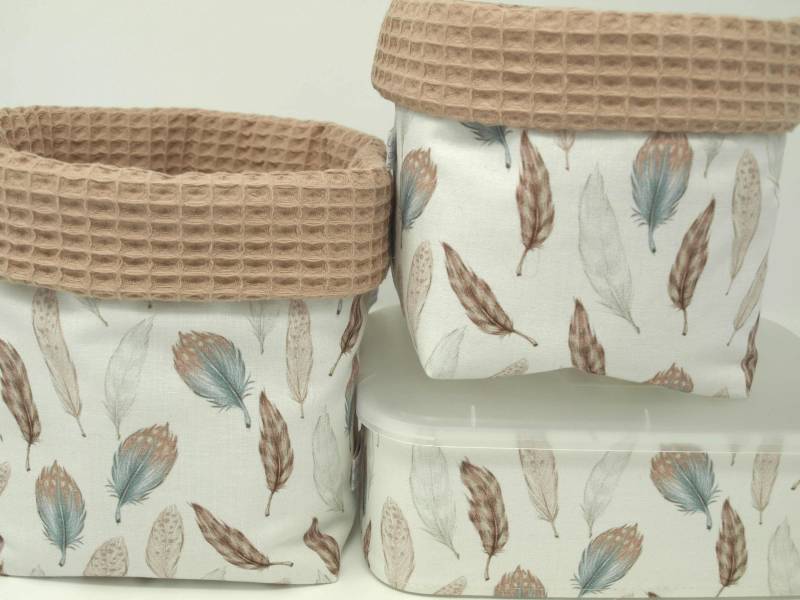 Ab 12, 95 Euro, Stoffkörbe Federn & Camel, Set-Wahl, Einzelwahl, Waldfreunde, Waffelpique, Utensilos, Aufbewahrung von Etsy - QuiltCottageLove