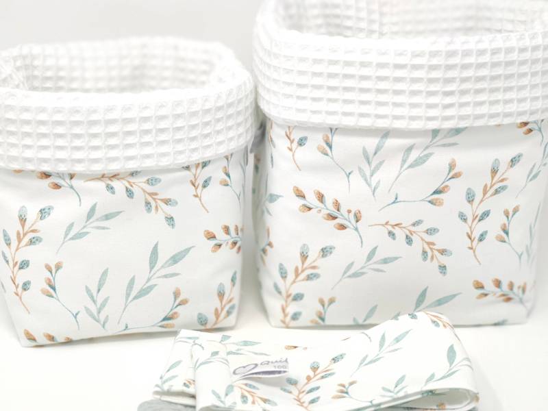 Ab 12, 95 Euro, Weidenzweige & Weiss, Stoffkörbe, Set-Wahl, Einzelwahl, Zweige, Waffelpique, Utensilos, Aufbewahrung, Weidenkätzchen von Etsy - QuiltCottageLove