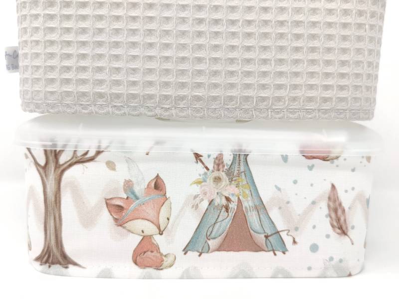 Feuchttücherbox Bezug Fuchs, Waldfreunde, Waffelpique Camel, Hellbeige, Creme, Wald, Boho, Auswahl von Etsy - QuiltCottageLove