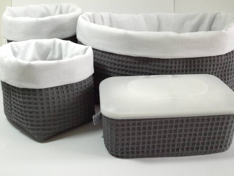 xl-Set(4Tlg Utensilos & Feuchttücherbox Bezug, Waffelpique Farbwahl, Stoffkorb, Stoffkörbe, Utensilo, Organizer von Etsy - QuiltCottageLove