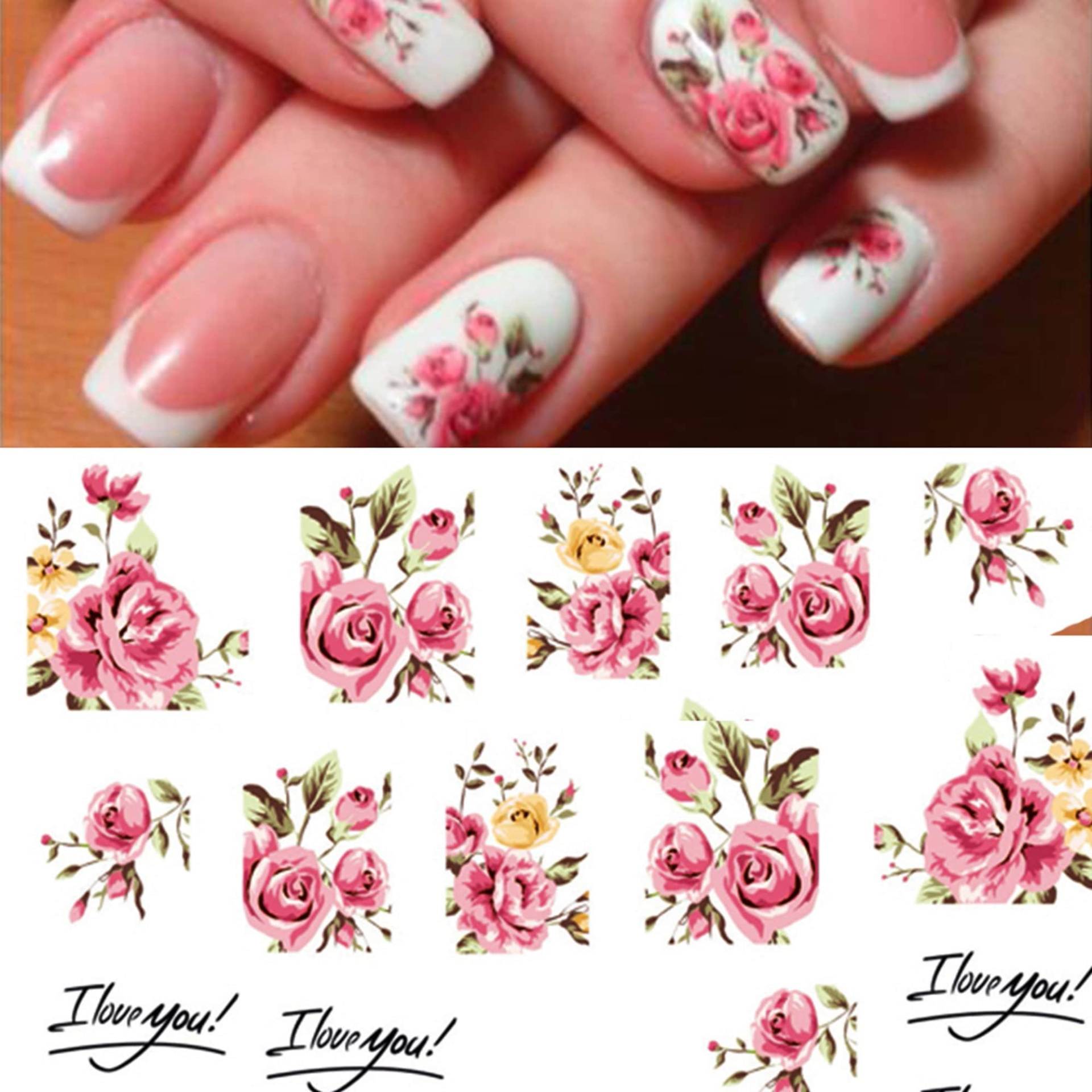 Nail Art Wasser Aufkleber Sticker Transfers Weiß Rosa Rosen Blumen Floral | A403 von Etsy - RachelsNailsByRachel