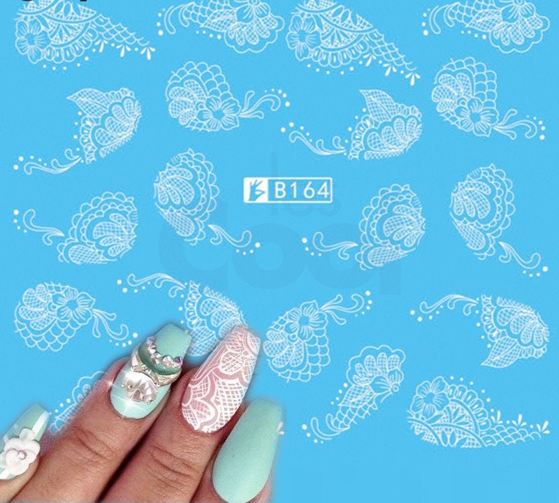 Nail Art Wasser Aufkleber Sticker Wraps Schwarz Weiß Spitze Blumen | B164W von Etsy - RachelsNailsByRachel