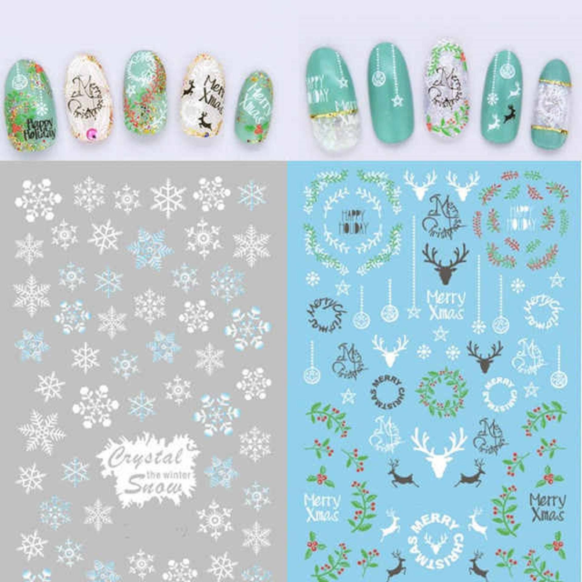 Nail Art Wasser Aufkleber Weihnachten Hübscher Eis Blau Weiß Schneeflocken Kugeln Spitze Rentier Kranz von Etsy - RachelsNailsByRachel