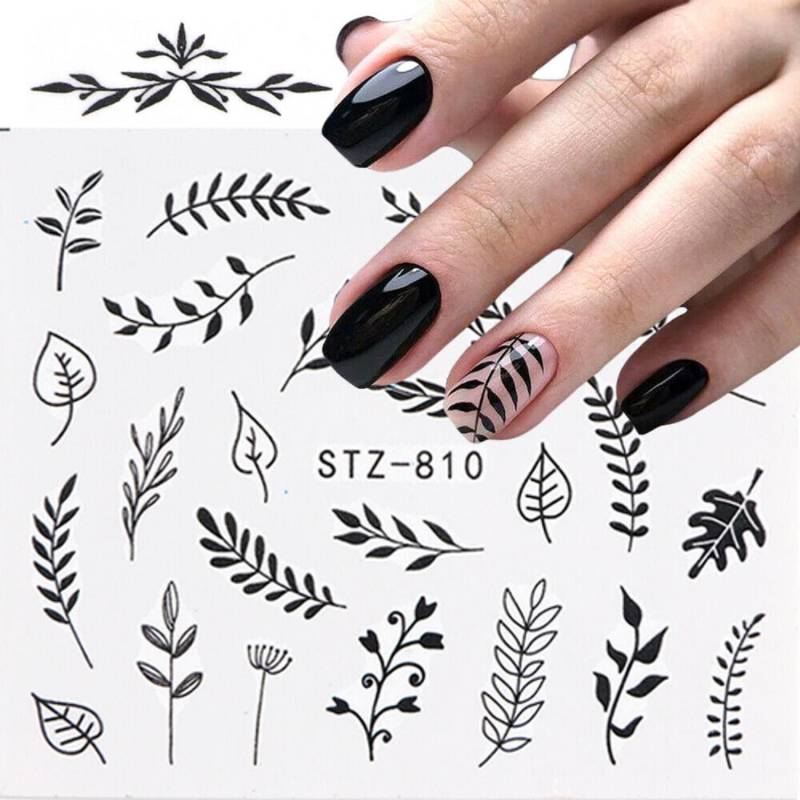 Nail Art Wasser Decals Aufkleber Transfers Schwarz Blatt Blätter Blumen Blütenblätter Floral Farn von Etsy - RachelsNailsByRachel