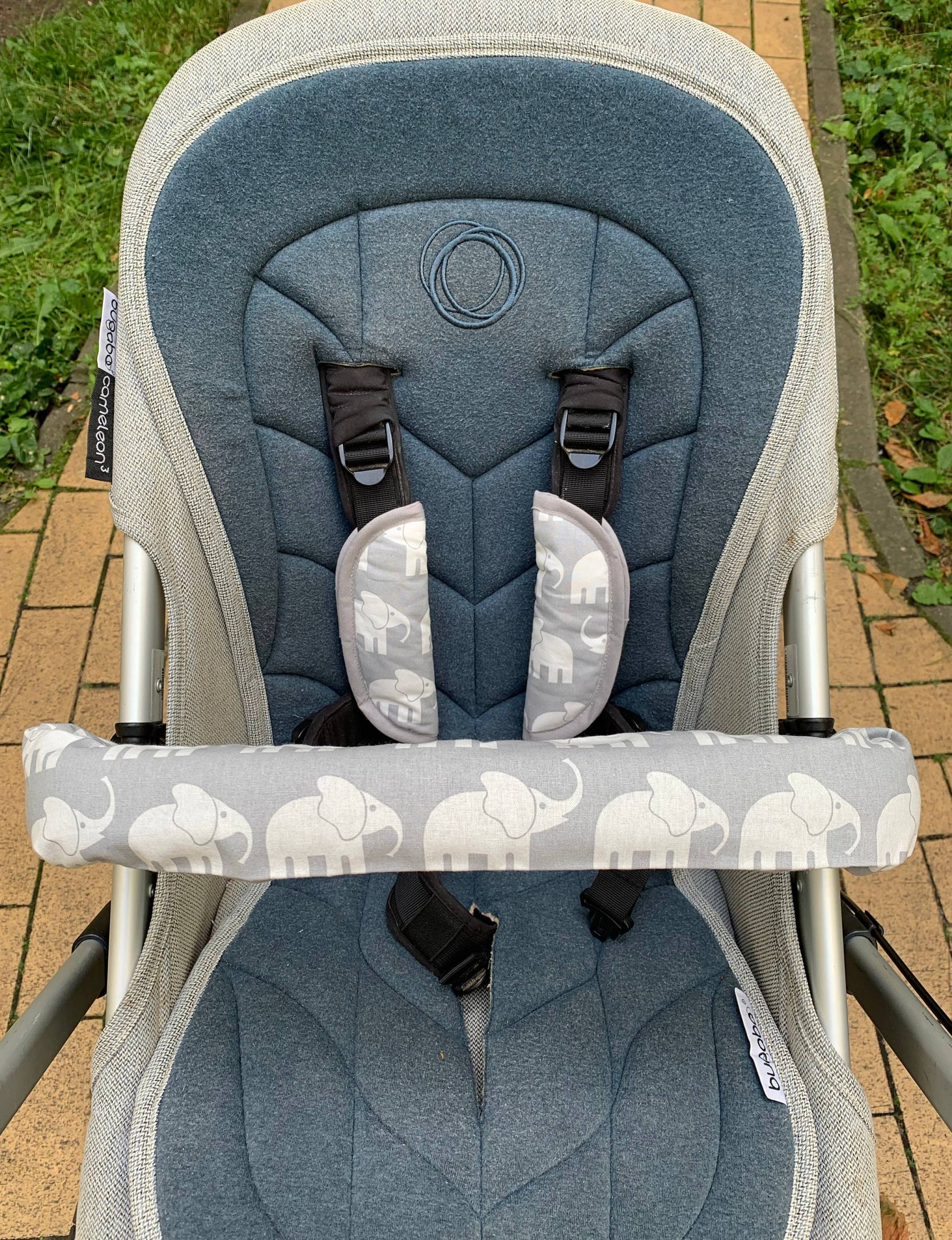 Kinderwagen Bezug Buggy Gurtpolster + Bauchbügel Elefanten Grau von Etsy - Rafetti