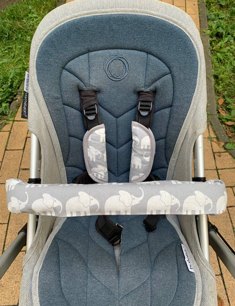 Kinderwagen Bezug Buggy Gurtpolster + Bauchbügel Elefanten Grau von Etsy - Rafetti