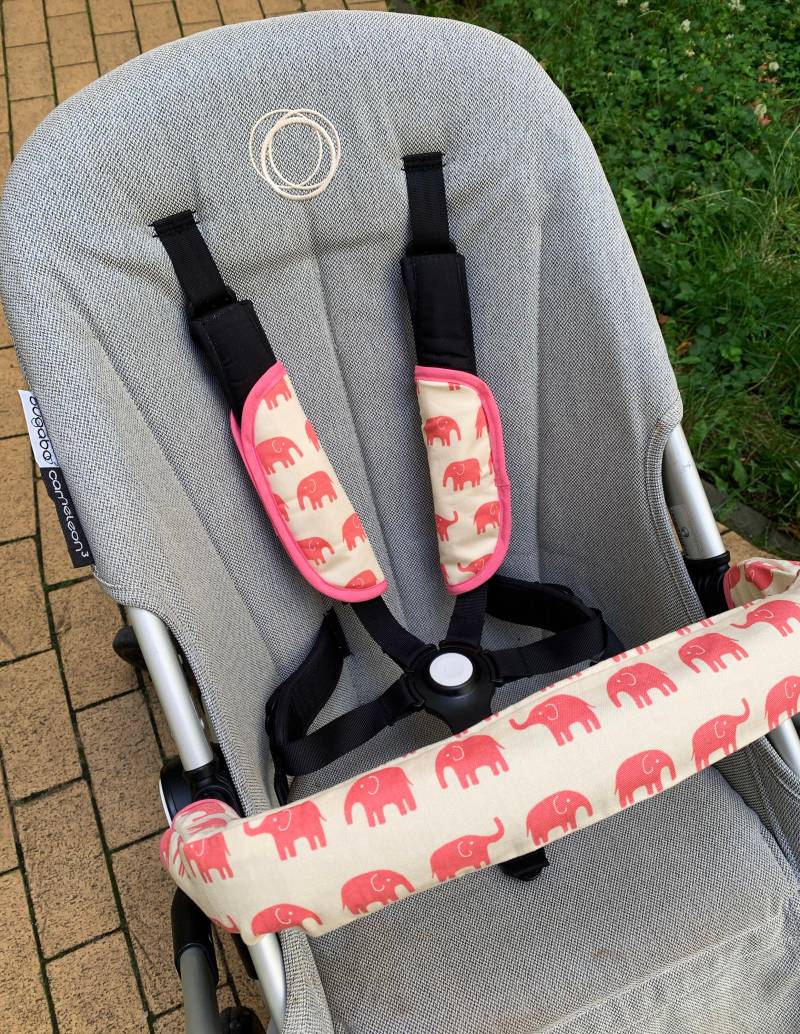 Kinderwagen Buggy Bezug Gurtpolster Bauchbügel Elefanten Rosa von Etsy - Rafetti