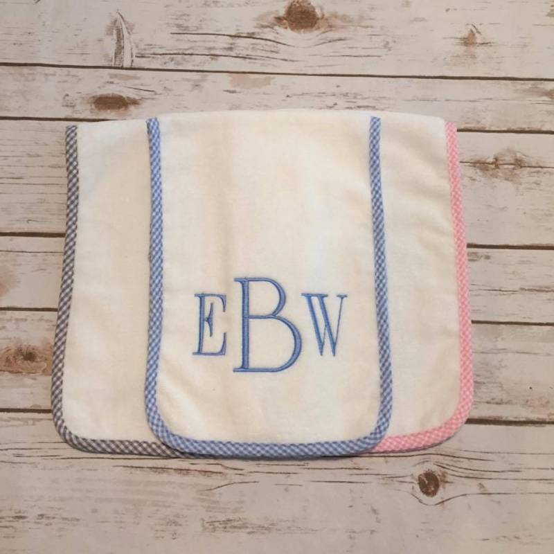 Baby Kleinkind Spucktuch Aus Weichem Velour Frottee Mit Vichykaro Borte Grau, Rosa, Blau von Etsy - RagstoRichesMonogram