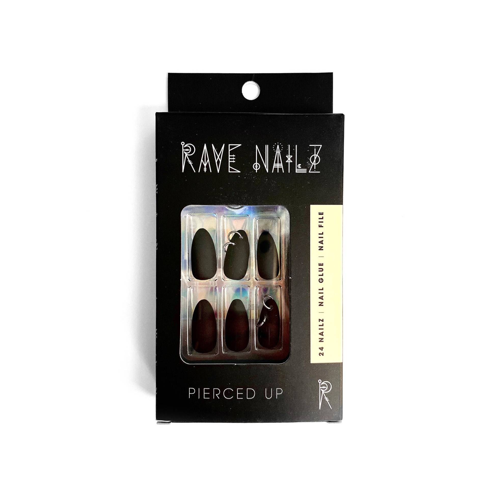 Pierced Up Nailz, 24 Matte Schwarze Nagelpresse, Pierced Stick On Nails, Witchy Fake Satanic Nails von Etsy - RaveNailz