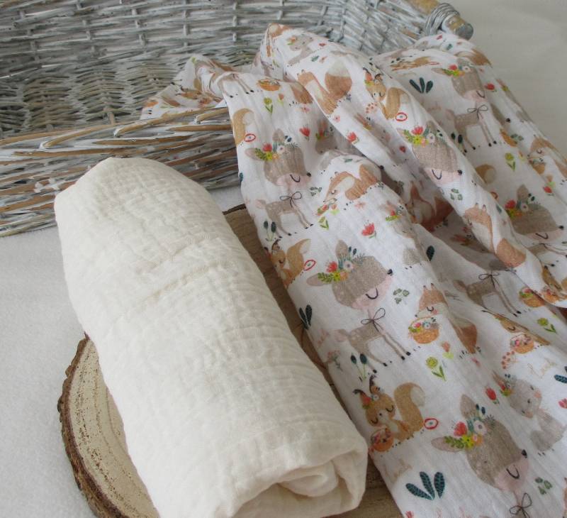 Musselin Spucktuch, 2 Spucktücher, Babytuch, Kuscheltuch, Musselintuch, Leichte Sommerdecke, Set, Hase, Uni Naturweiß von Etsy - RegenbogenfabrikShop