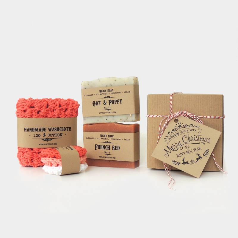 Bade Geschenk Set 2 Vegan Seifen, Gesichts Scrubbies Aus Baumwoll-Waschlappen, Weihnachtsgeschenk Box, Für Sie, Handgemachte Unparfümierte von Etsy - RightSoap