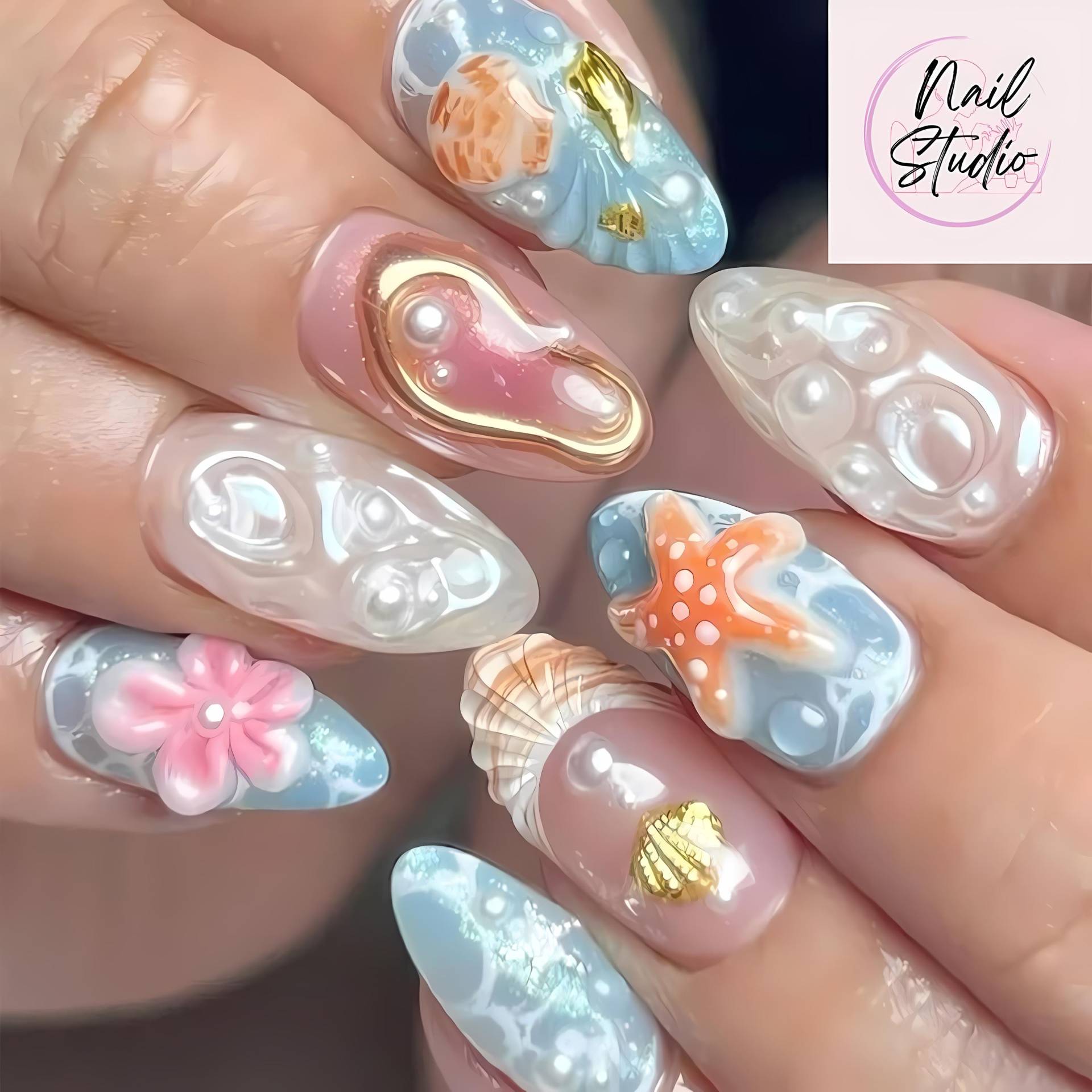 Handmade Ocean Press On Nails | 3D Beach Nail Art With Starfish, Shells & Pearls Coastal Mermaid Summer Set Vibes von Etsy - RnhrdtShop