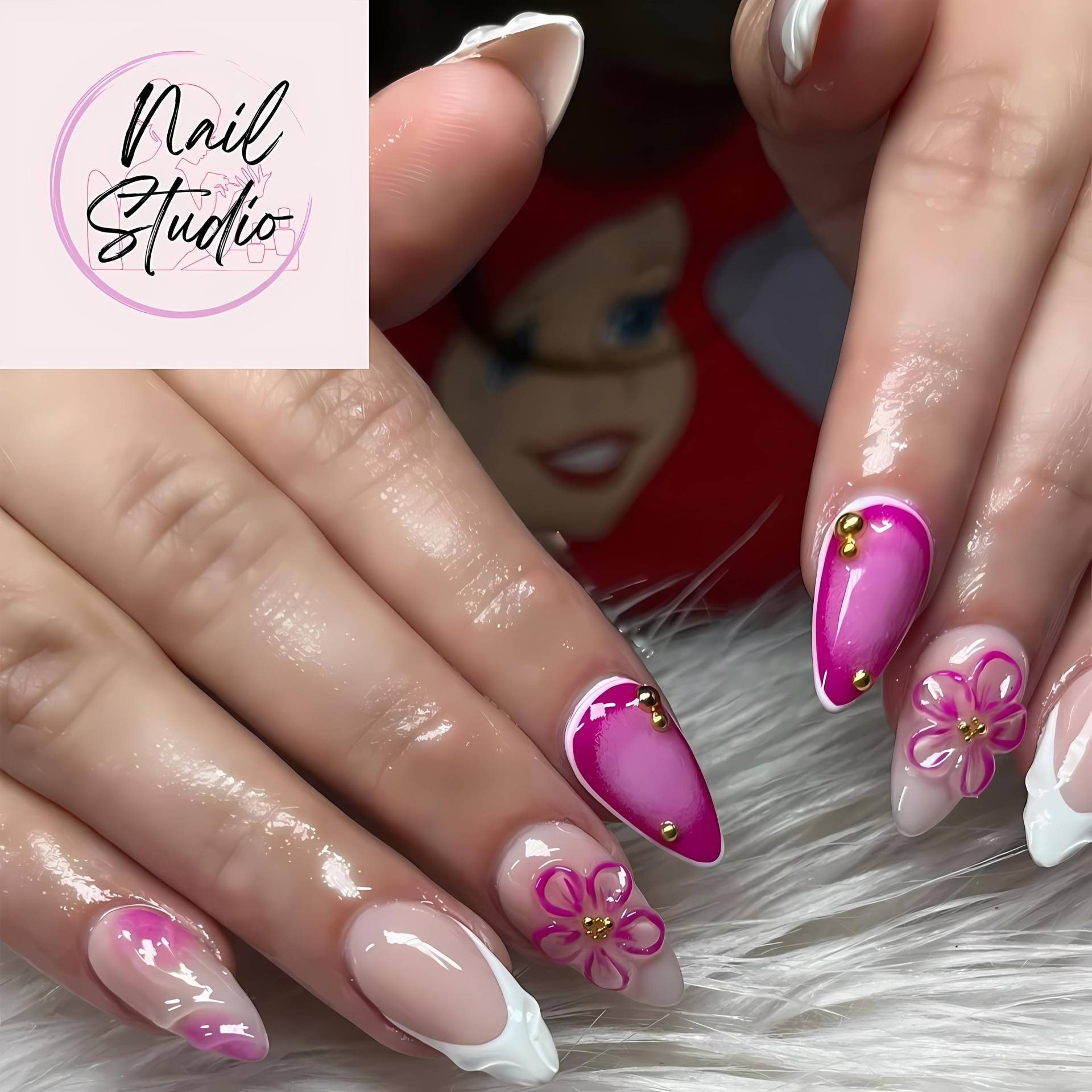 Handmade Pink Ombre Flower Press On Nails | 3D Blossom & White French Tip Custom Party Nail Set Glossy Reusable von Etsy - RnhrdtShop