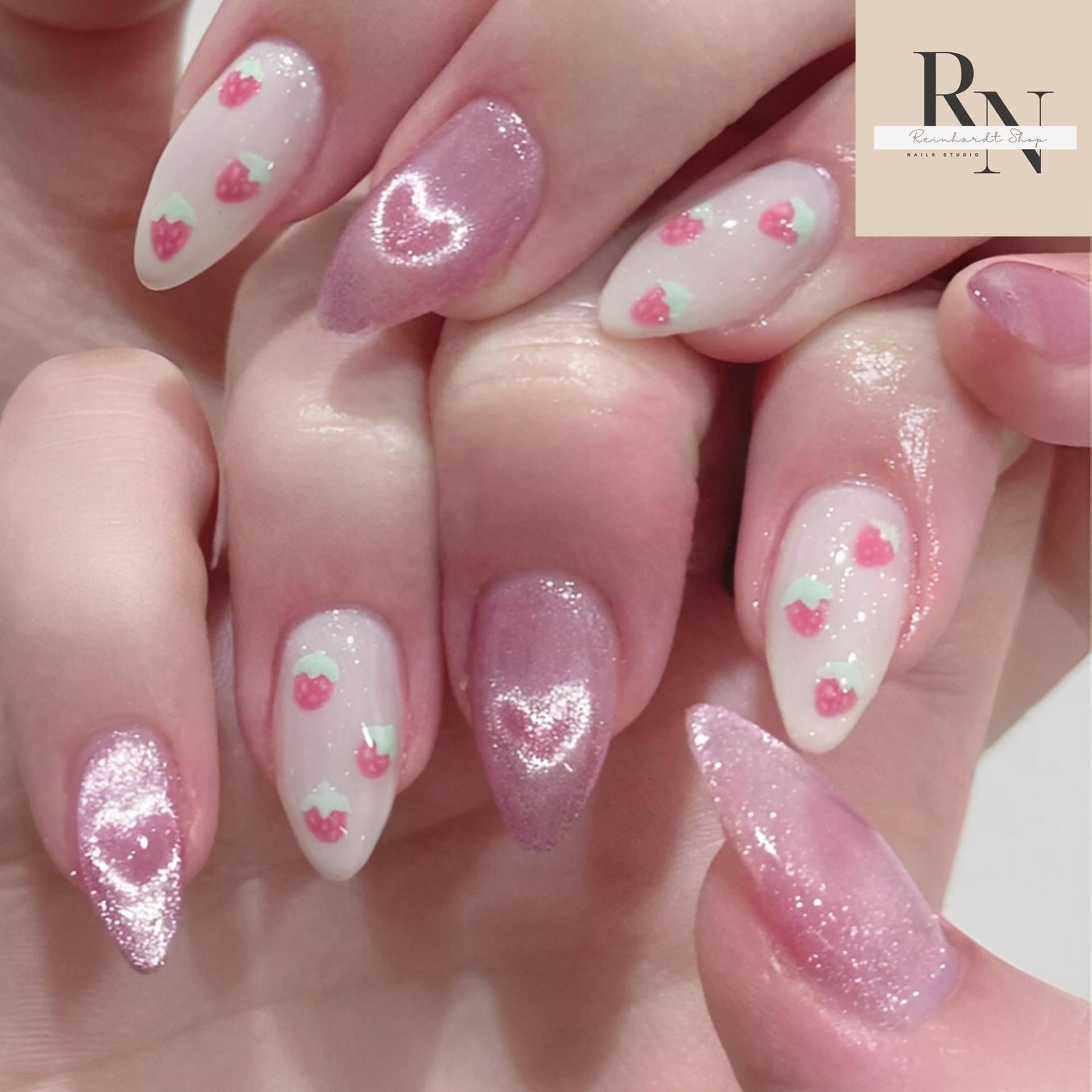 Handmade Strawberry Press On Nails, Long Almond Cat Eye Nails With Hearts & Red Glitter, Cute Romantic Nail Set For Summer Handmade Strawberry Press On Nails, Long Almond Cat Eye Nails With Hearts & Red Glitter, Cute Romantic Nail Set For Summer von Etsy - RnhrdtShop