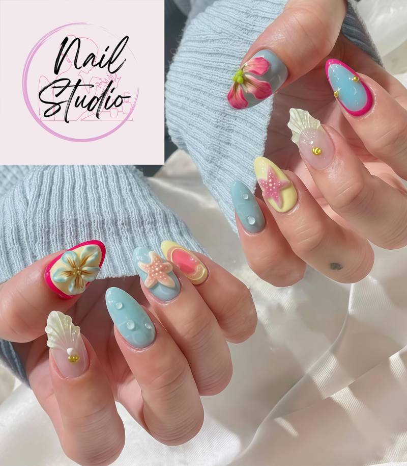 Tropical Beach 3D Press On Nails | Ocean-Inspired Designs With Flowers, Seashells, & Starfish Handmade von Etsy - RnhrdtShop
