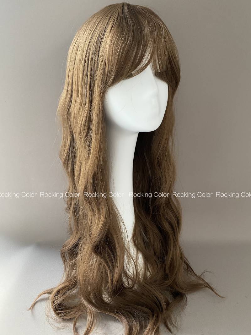 Braune Gewellte Perücke Mit Pony 26 Zoll Lange Wasserwelle Fransen Braun Natürliches Aussehen Haar + Free Cap von Etsy - RockingColour