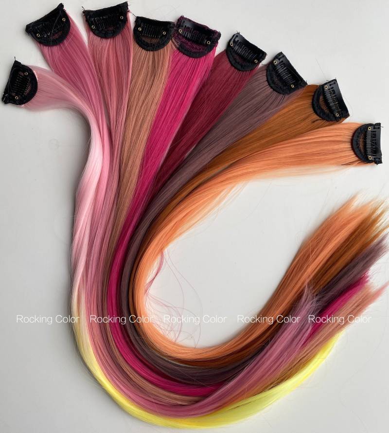 Clip in Haarsträhne. 24 Zoll Lange in Der Haarverlängerung. Clip-Breite 4cm.rotbraun, Pink, Rose, Orange, Gelb von Etsy - RockingColour