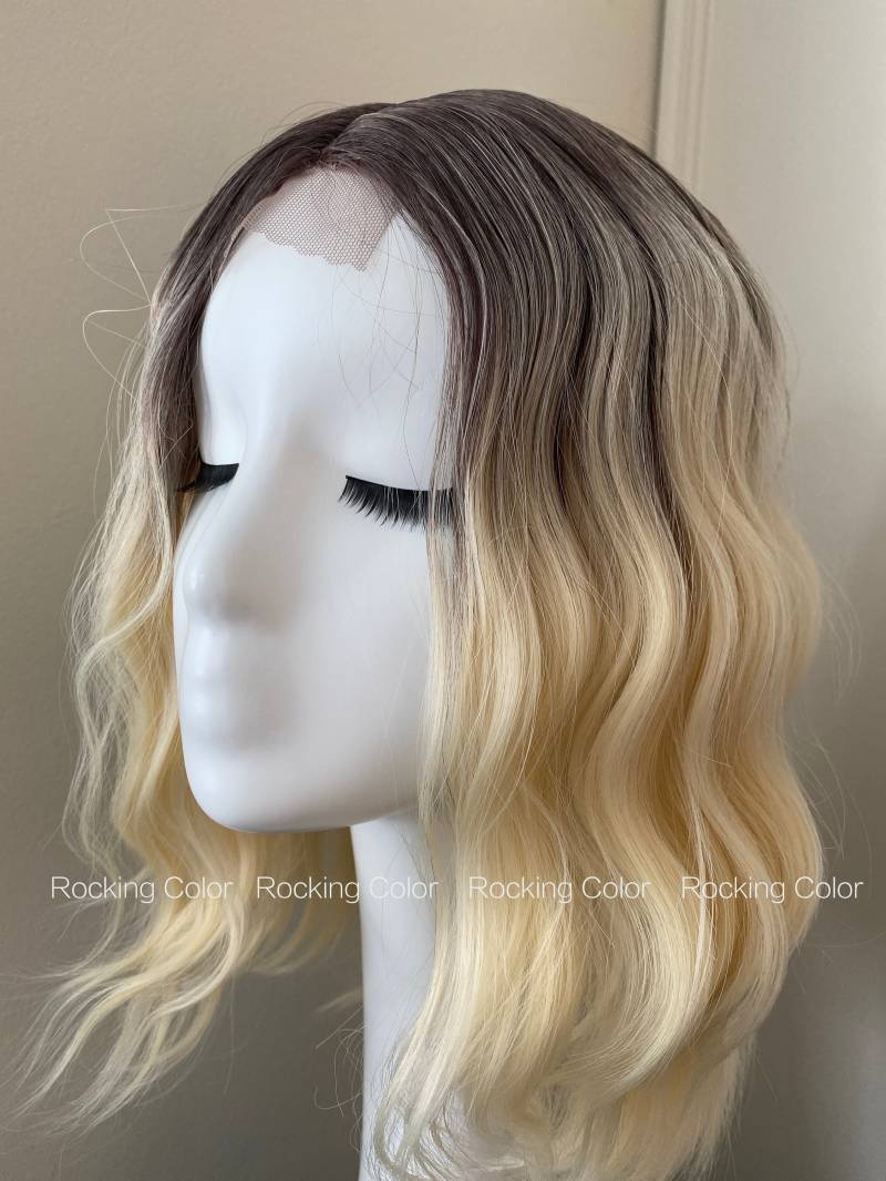 Ombre Braun Bis Blonde Kleine Spitze Vorne Gewellte Perücke, 14-Zoll Bob Perücke. Gratis Perückenkappe von Etsy - RockingColour