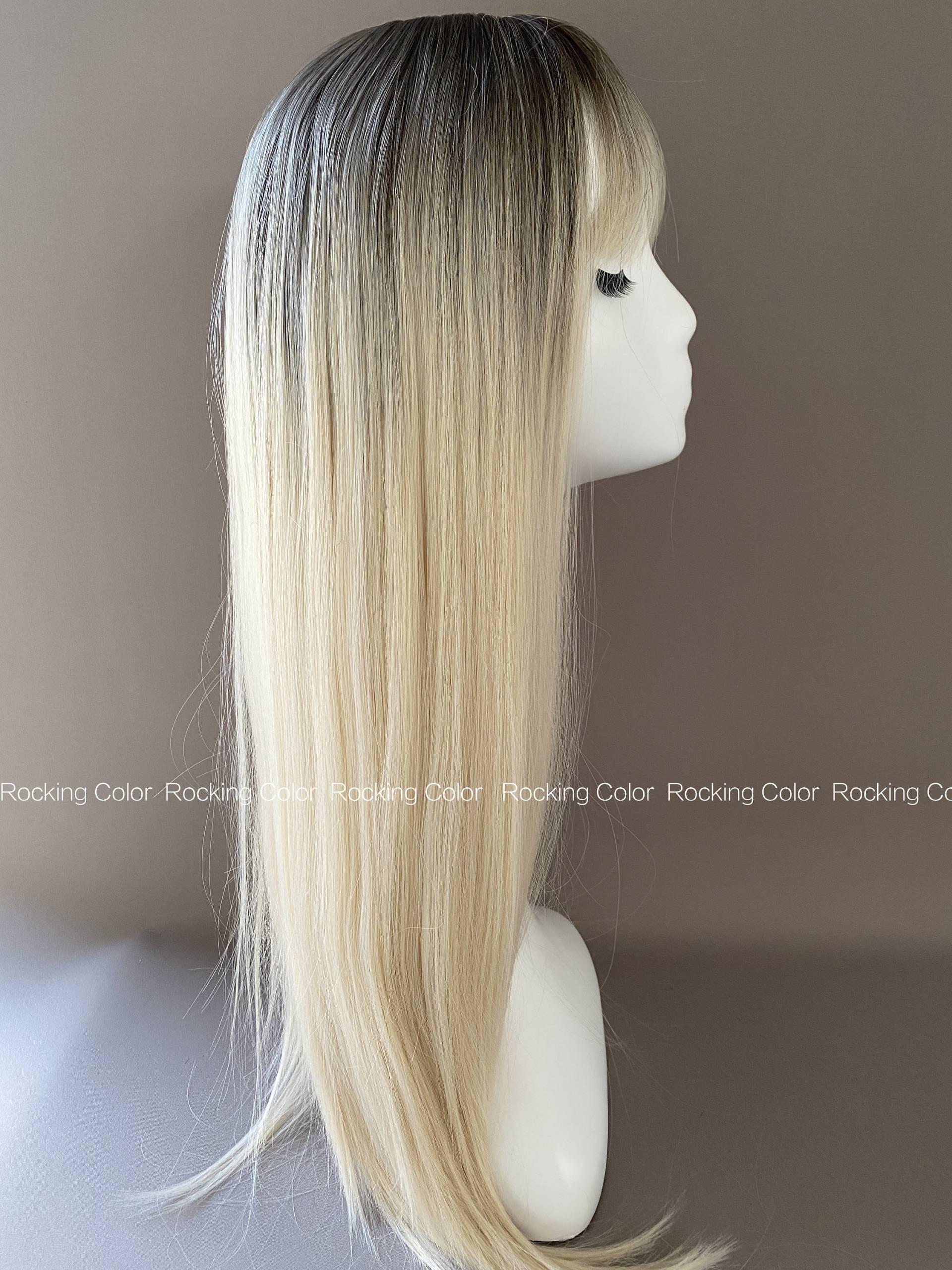 Platinblonde Ombre Perücke Mit Pony. 24-Zoll Dunkle Wurzel Lange Gerade Kostenloser Perückenkappe Platinblonde Ombre Perücke Mit Pony. 24-Zoll Dunkle Wurzel Lange Gerade Kostenloser Perückenkappe von Etsy - RockingColour