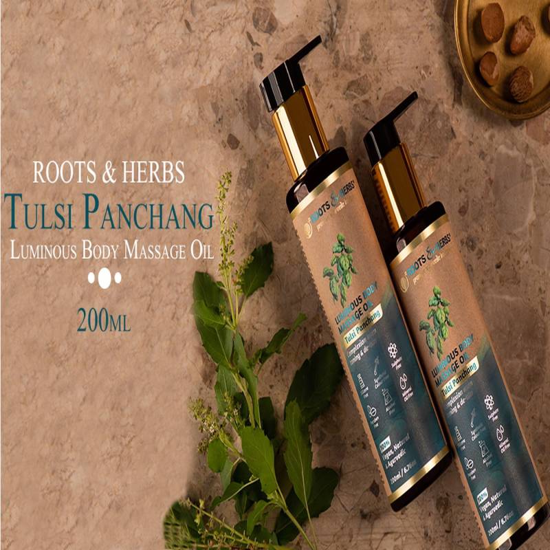 Roots & Herbs Tulsi Panchang Leuchtendes Körpermassageöl | 200Ml von Etsy - Rootsandherbsindia