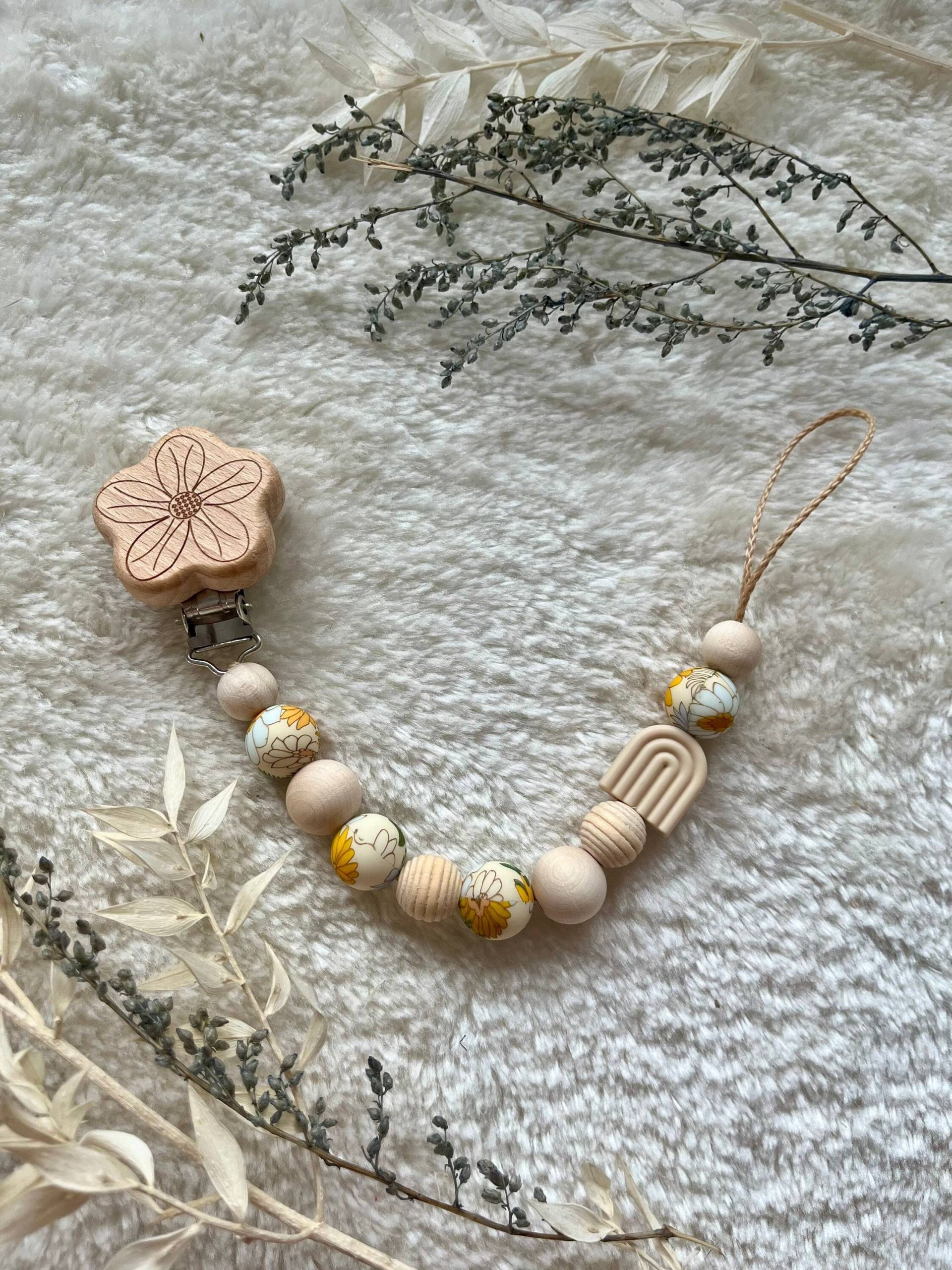 Schnullerkette| Schnullerkette Beige| Mädchen| Blume Schnullerkette| Schnullerkette Beige| Mädchen| Blume von Etsy - RosaRotDE