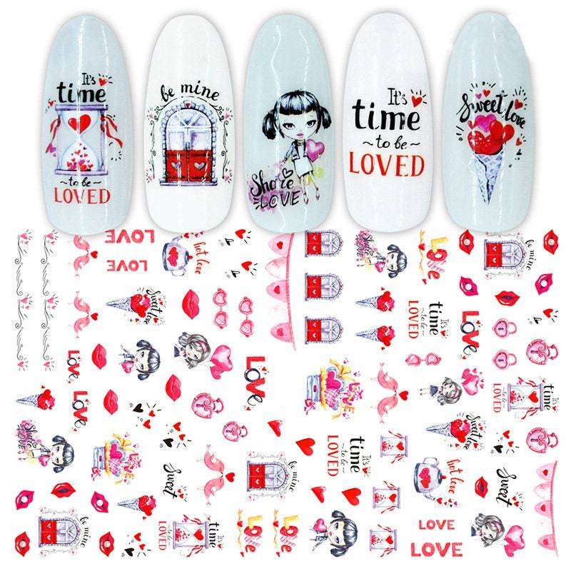 Valentinstag Nail Art Aufkleber " Herz Und Lip Mädchen von Etsy - RoseBudsDesignGoods