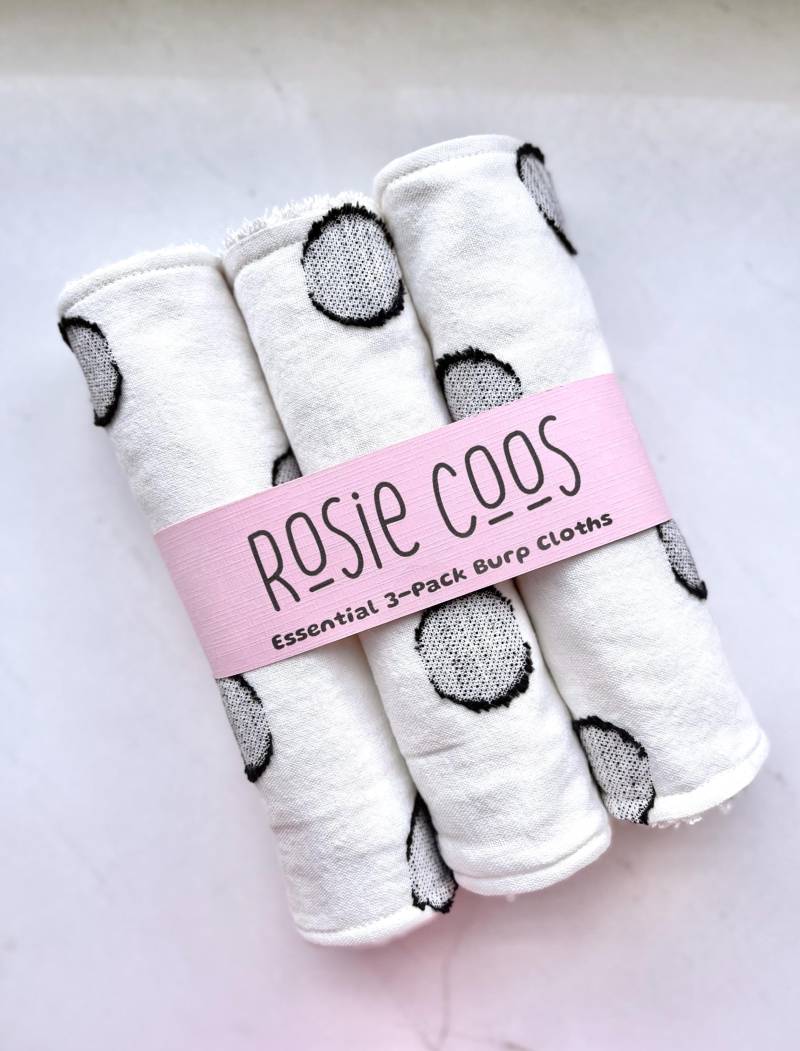 Unverzichtbare 3Er-Pack Spucktücher Schwarze Kreise, Polka Dots, Baumwolle Leinen von Etsy - RosieCoos