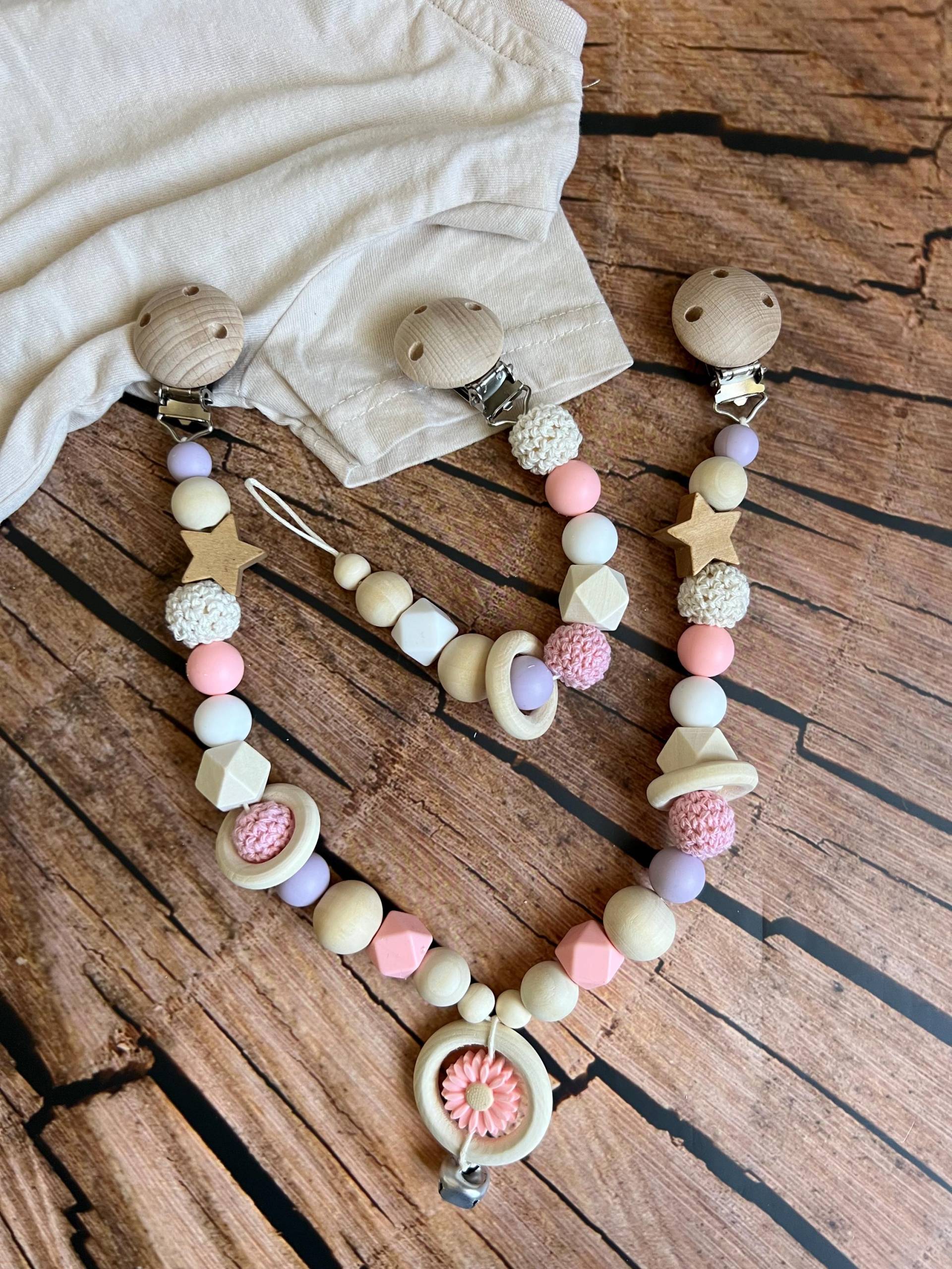 Schnullerkette & Wagenkette Set Rosa - Handgemacht Aus Holz Und Silikon Babygeschenk Mädchen Geschenk Zur Geburt Baby Zubehör von Etsy - STkreationen