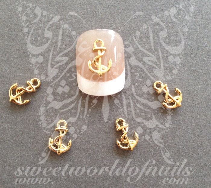 3D Sommer Nail Art Gold Oder Silber Anker Charms von Etsy - SWNails