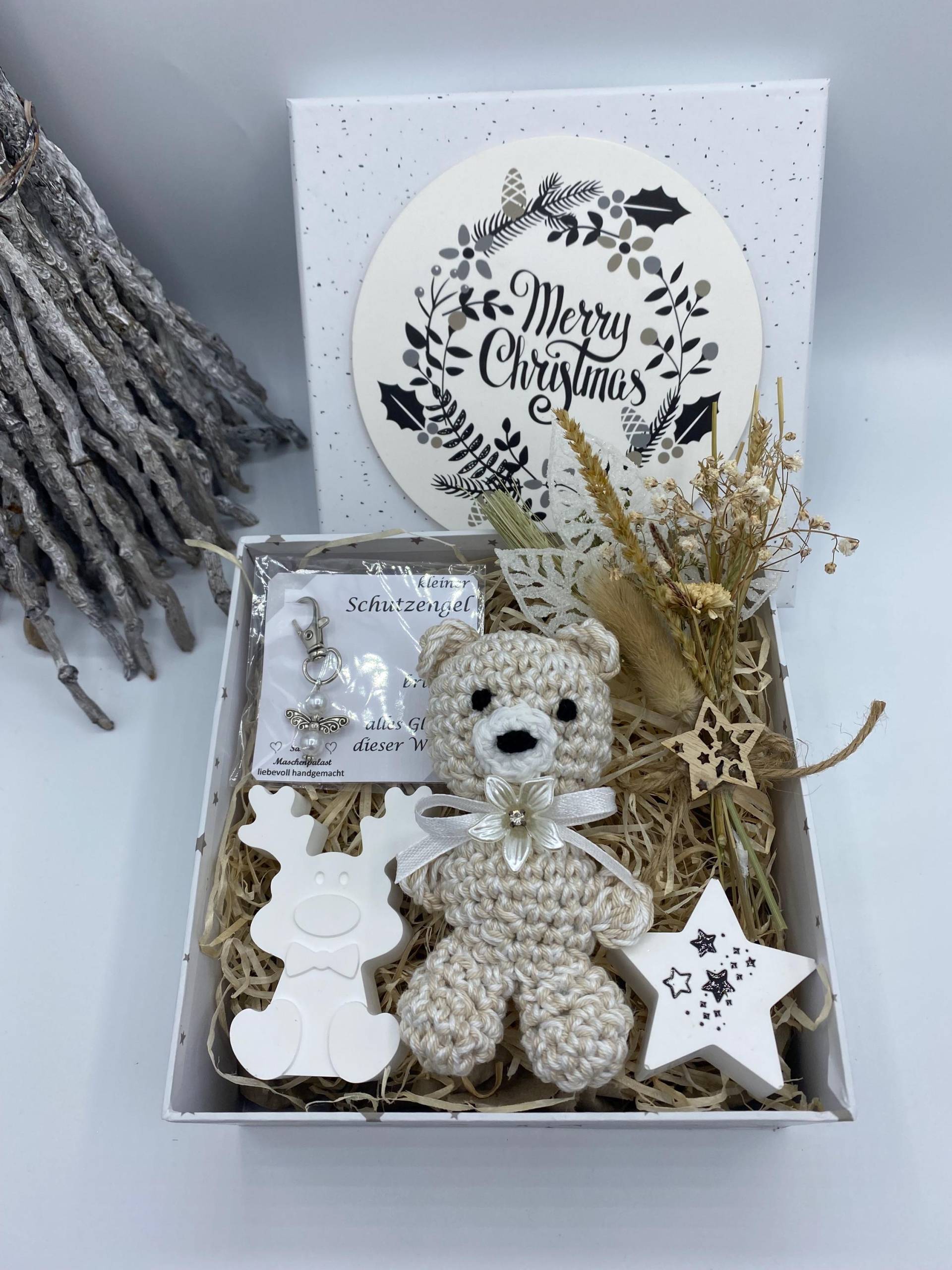 Handgemachtes Weihnachts-Geschenkset - Teddy, Deko-Elch, Stern, Trockenblumen & Schutzengel Mit Spruch Handgemachtes Weihnachts-Geschenkset - Teddy, Deko-Elch, Stern, Trockenblumen & Schutzengel Mit Spruch von Etsy - SabinesMaschenpalast
