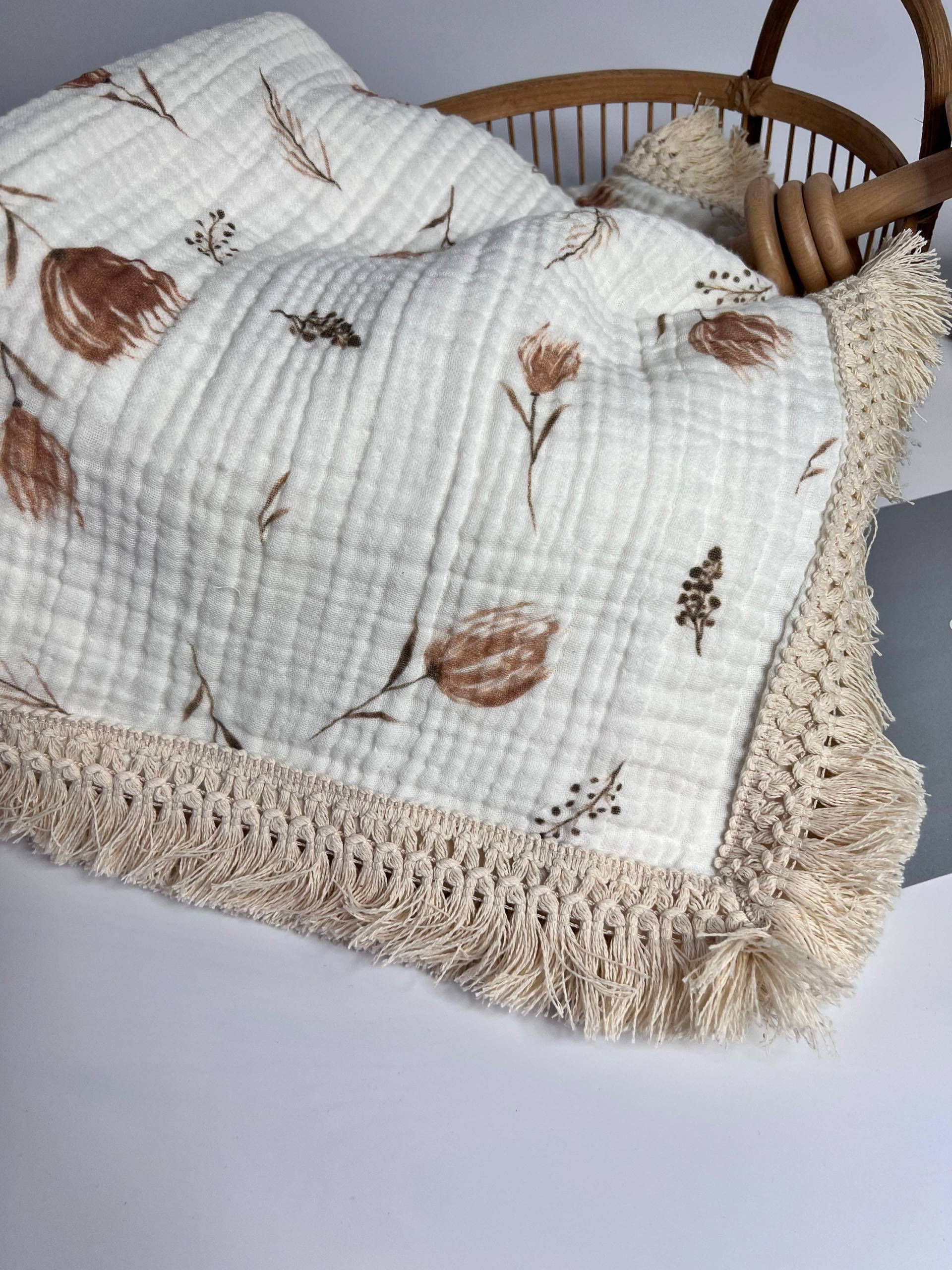 Premium Musselindecke Mit Hochwertigen Fransen Aus Baumwolle von Etsy - SaharAtelier