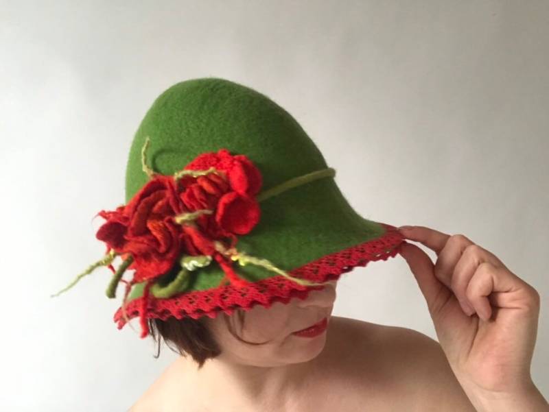 Saunahut Mit Blumen Und Spitze Aus Merinowolle von Etsy - Saunaworld