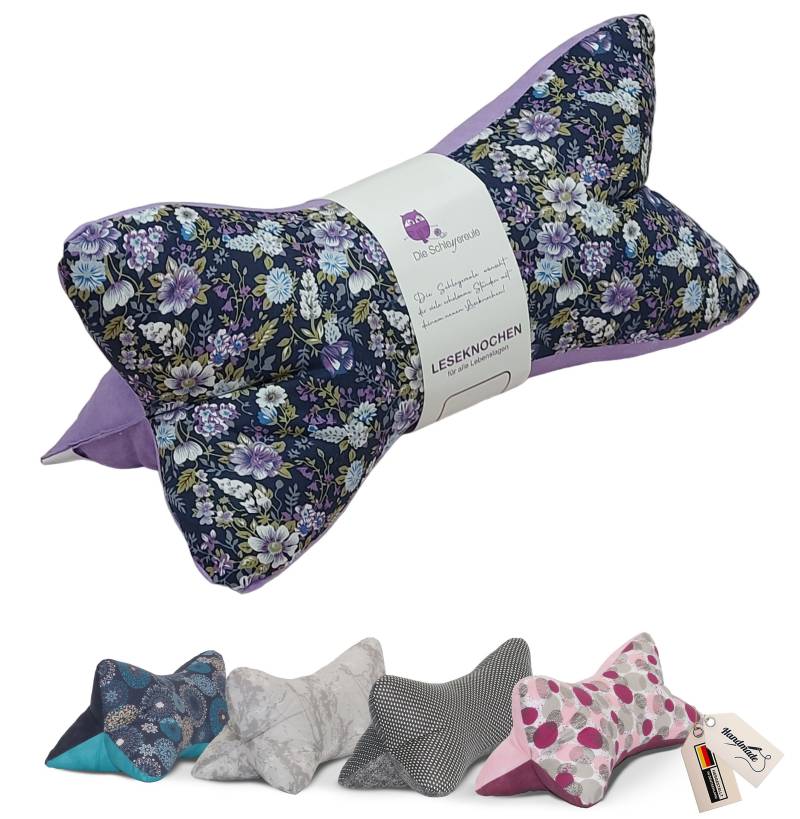 Leseknochen Blumentraum Lila | Nackenkissen Nackenrolle Kissen Tablethalter Buchstütze Nackenhörnchen Deko Waschbar von Etsy - Schleyereule