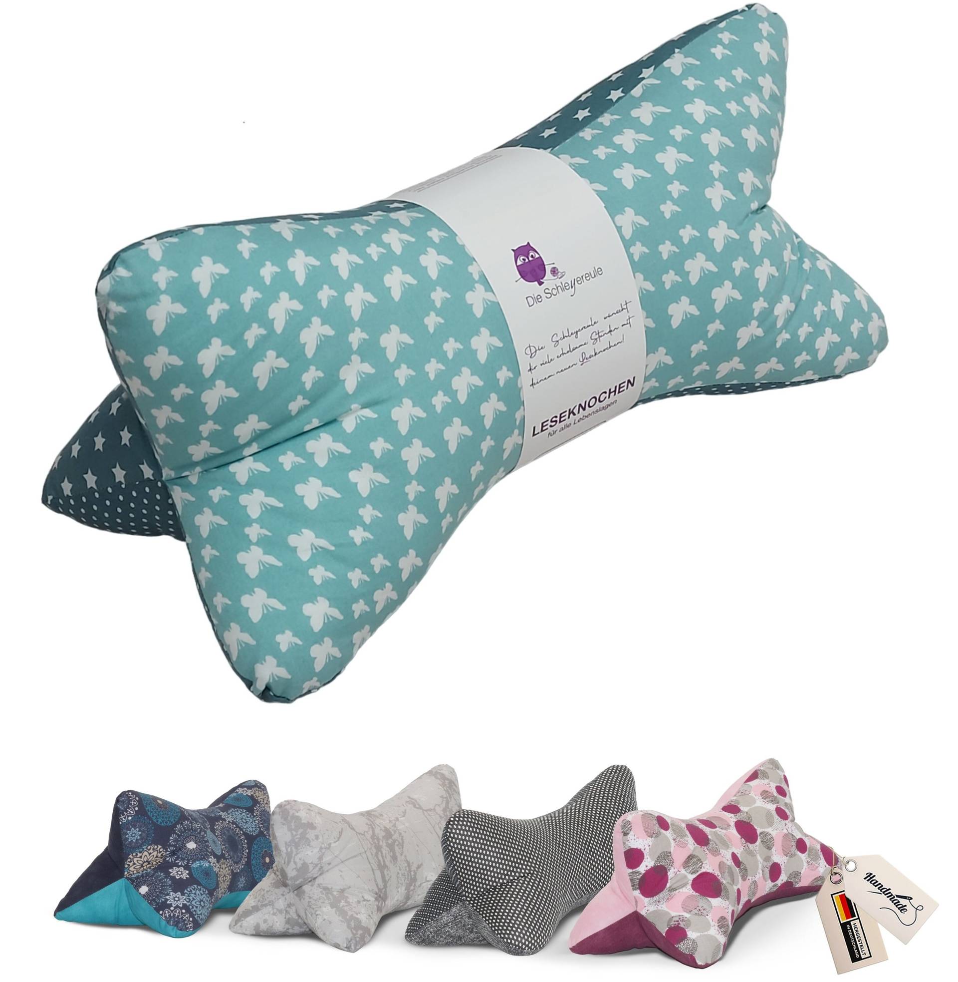 Leseknochen Butterfly Mint | Nackenkissen Nackenrolle Kissen Tablethalter Buchstütze Nackenhörnchen Waschbar Leseknochen Butterfly Mint | Nackenkissen Nackenrolle Kissen Tablethalter Buchstütze Nackenhörnchen Waschbar von Etsy - Schleyereule