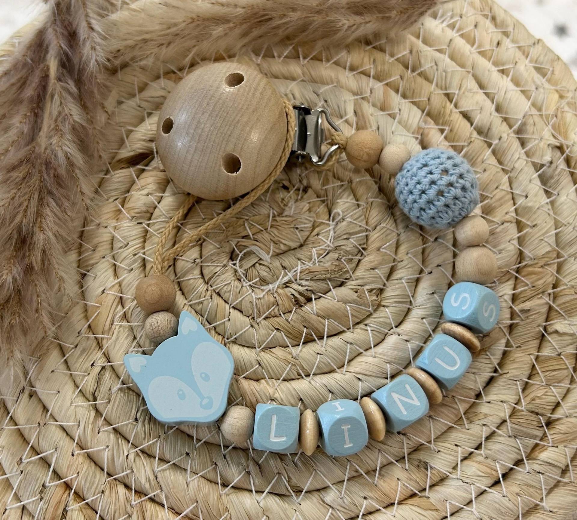 Schnullerkette Mit Name Personalisiert Natur Holz Blau Baby Braun Mädchen Junge Geschenk Geburt Taufe Babyparty Fuchs Tier von Etsy - SchmucktraumBoutique