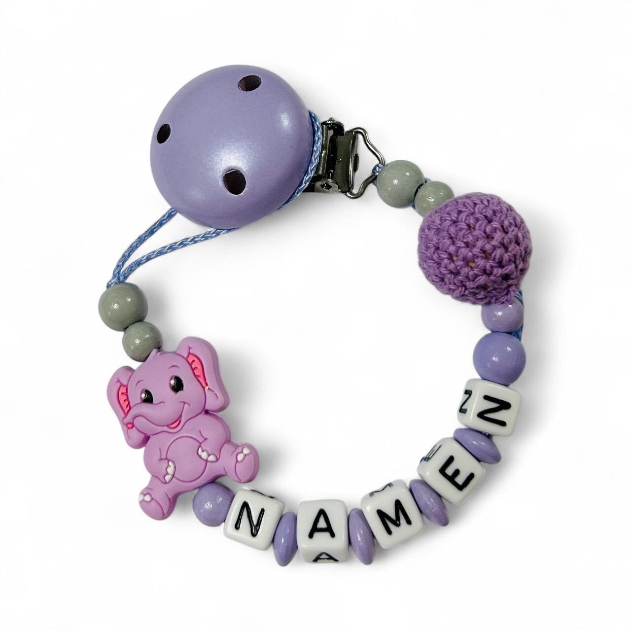 Schnullerkette Mit Name Personalisiert Rosa Lila Grau Baby Mädchen Junge Geschenk Geburt Taufe Babyparty Elefant Tier von Etsy - SchmucktraumBoutique
