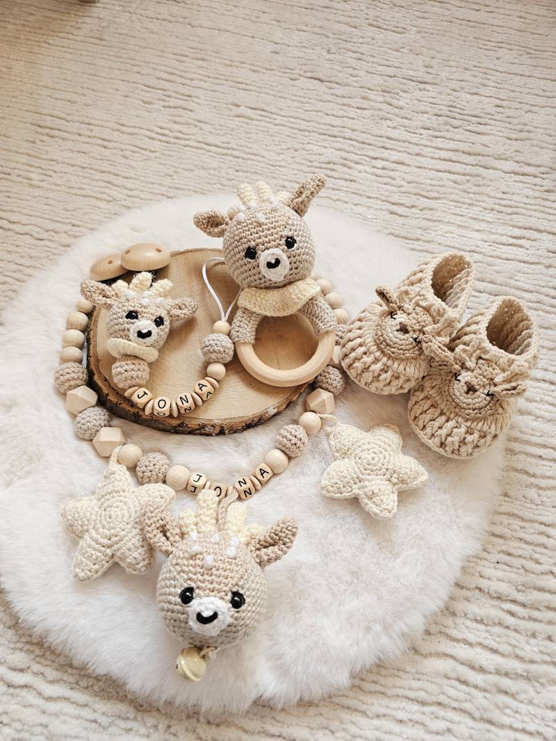 Kinderwagenkette Rehkitz Personalisiert| Schnullerkette Mit Namen |Gehâkelte Reh|Babygeschenke Set | Babygeschenke Zur Geburt von Etsy - SchnullerkettenHaSi