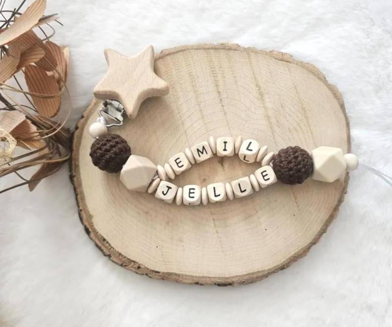 Schnullerkette Doppelnamen Personalisiert Neutral von Etsy - SchnullerkettenHaSi