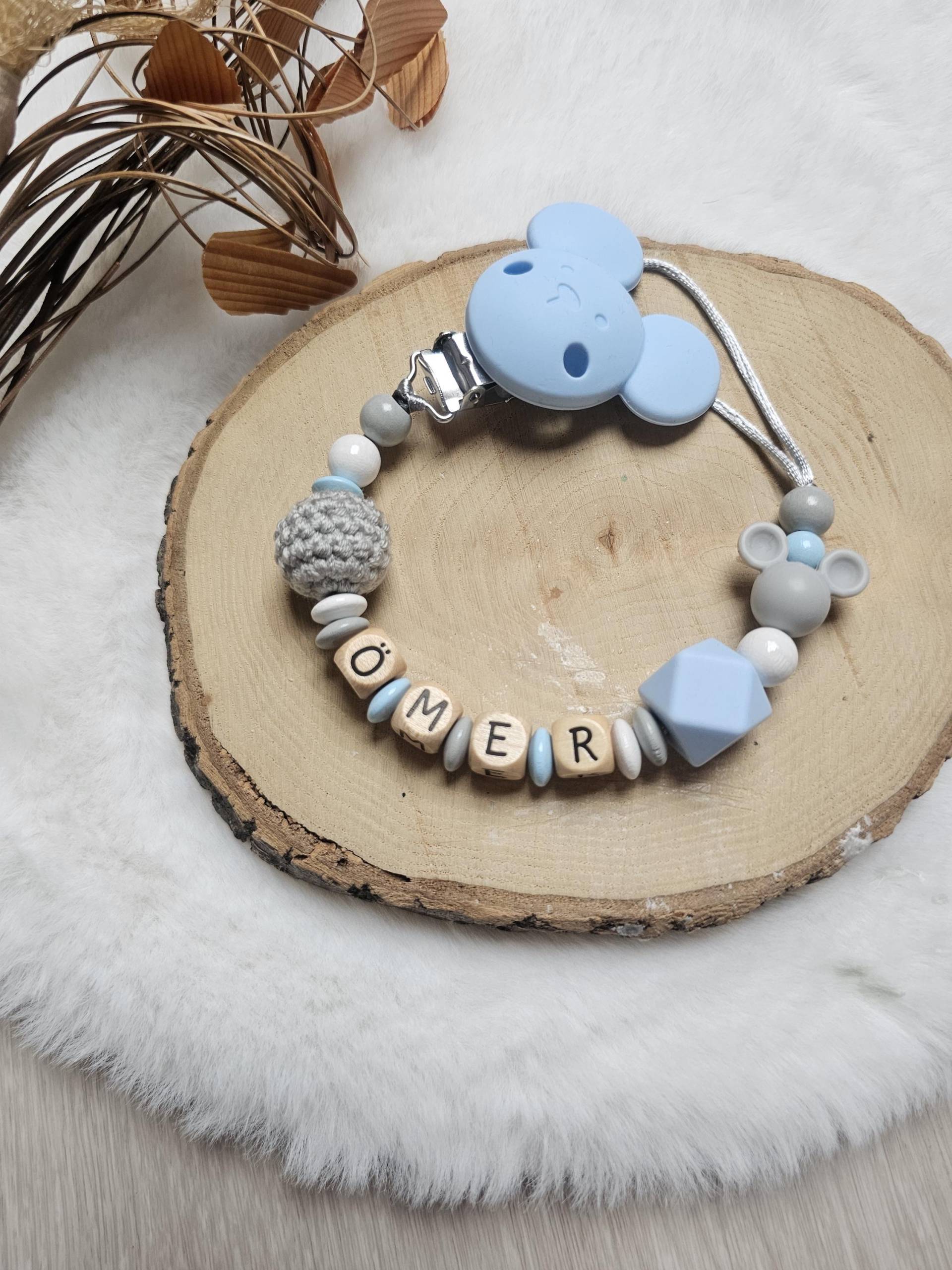 Schnullerkette Mit Namen Micky Maus Hellblau | Schnullerband von Etsy - SchnullerkettenHaSi