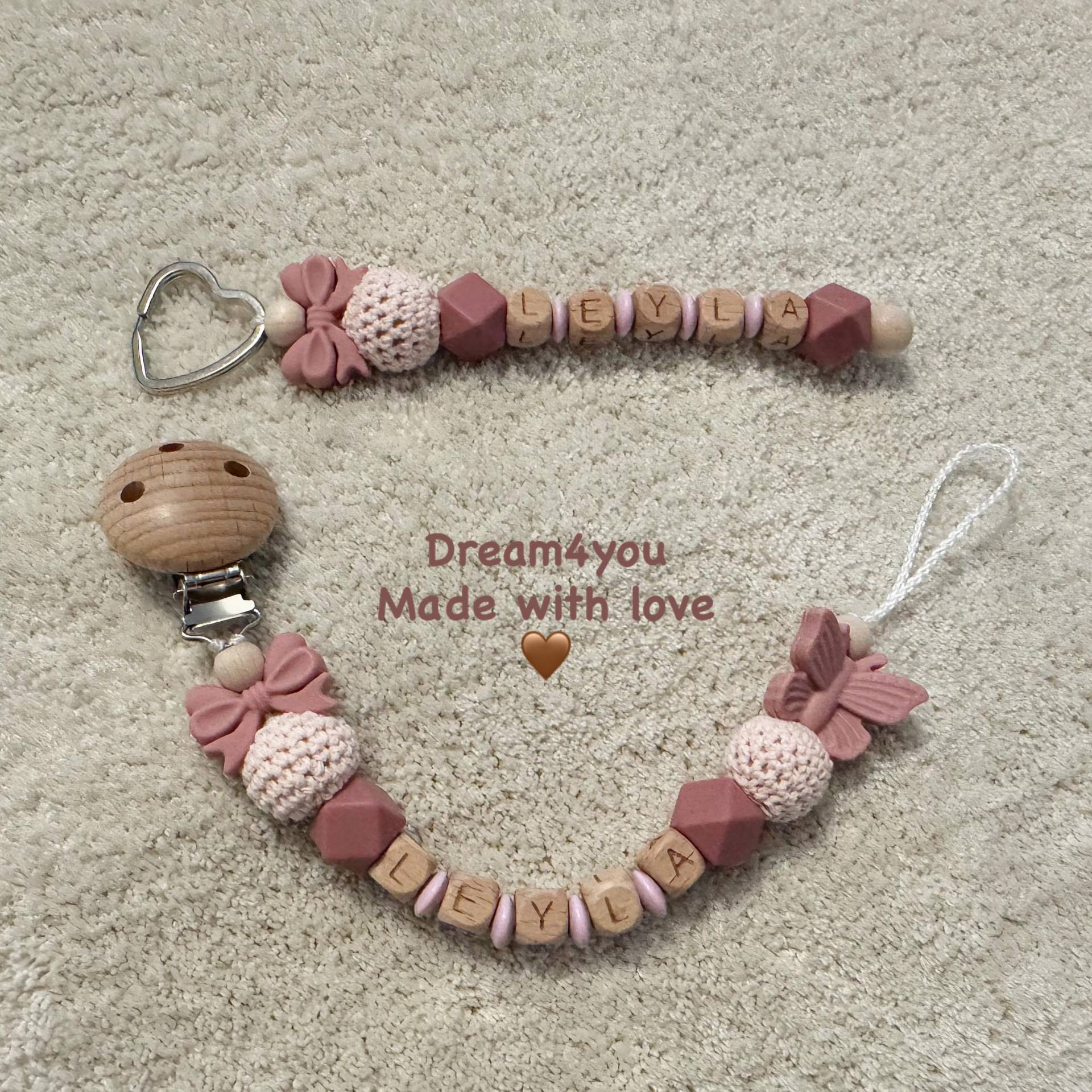 Schnullerkette Und Schlüsselanhänger Im Set Personalisiert Mit Schmetterling Schleife von Etsy - Schnullerkettendream