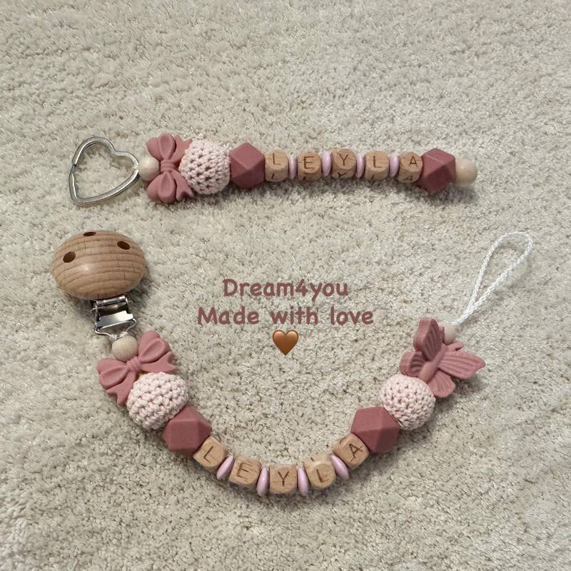 Schnullerkette Und Schlüsselanhänger Im Set Personalisiert Mit Schmetterling Schleife von Etsy - Schnullerkettendream