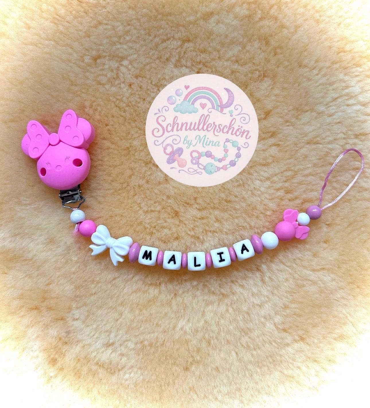 Schnullerkette Personalisiert, Mit Namen, Mädchen, Viele Designs, Rosa Schwarz Gold Leo von Etsy - Schnullerschoen