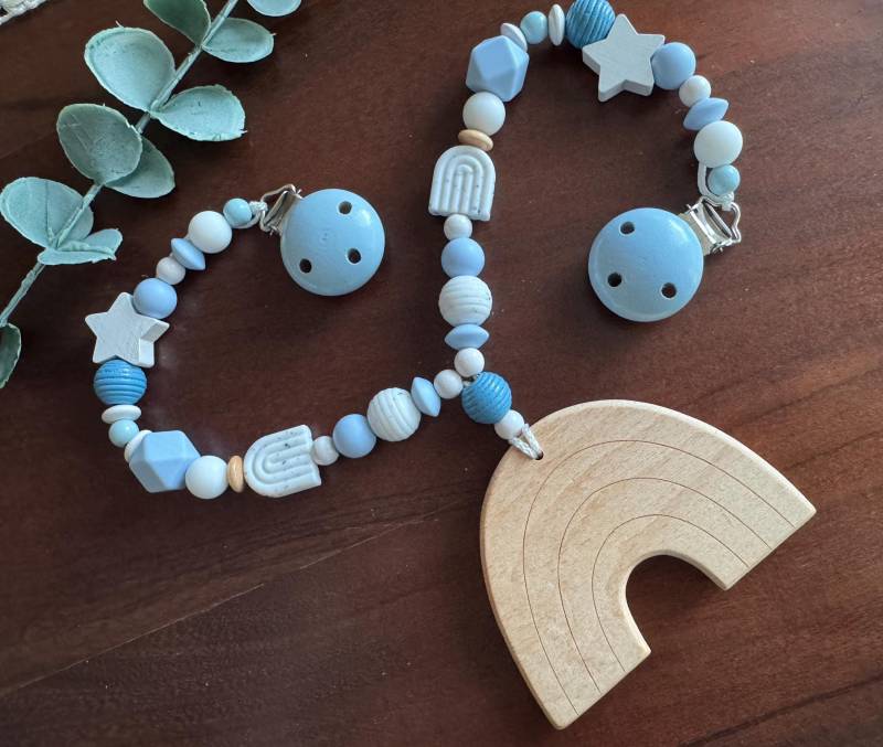 Schnullerkette Kinderwagenkette Mit Namen Blau Weiß von Etsy - Schnulliecke