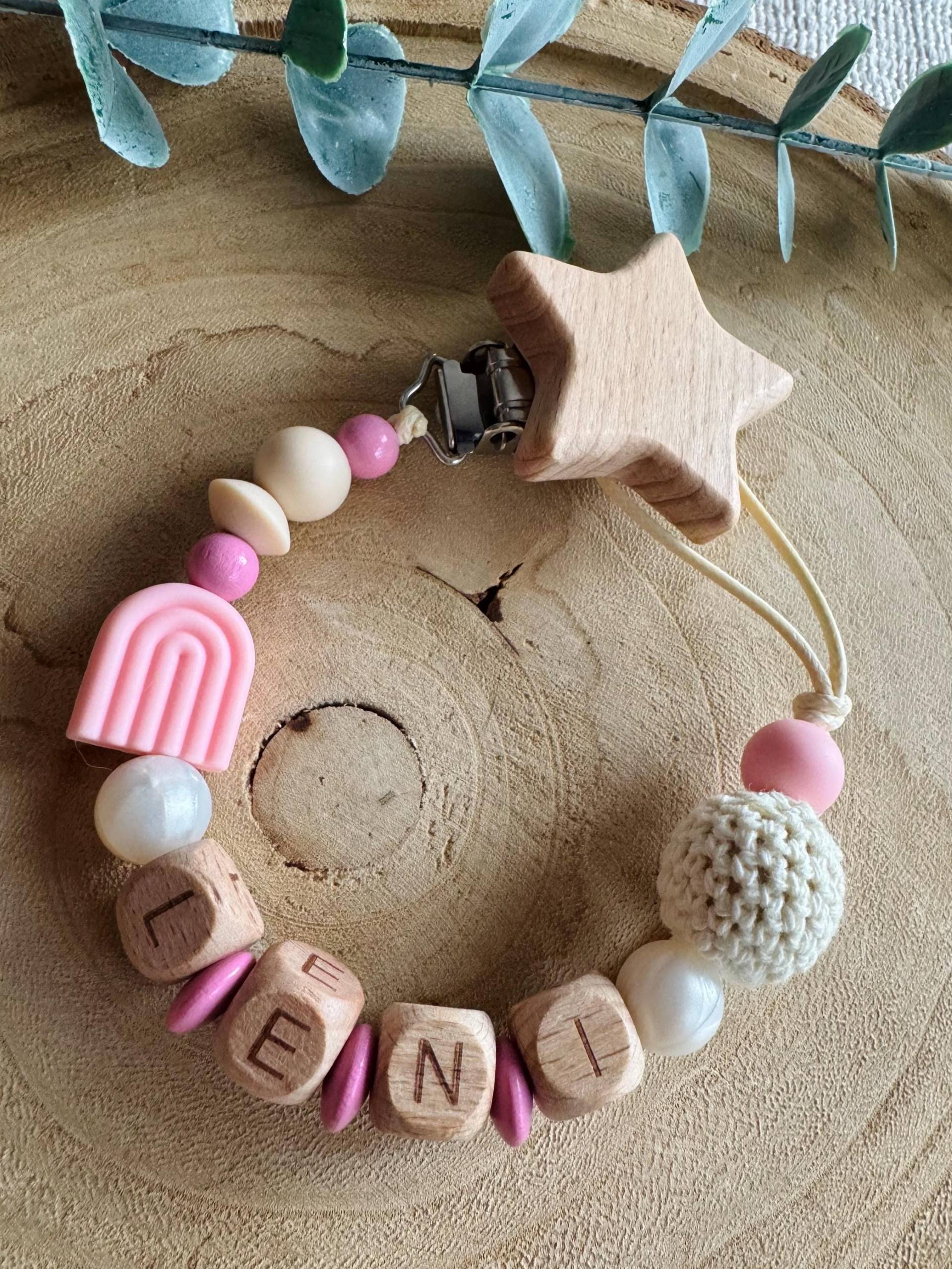 Schnullerkette Natur Rosa Mädchen Mit Namen Perlmutt von Etsy - Schnulliecke