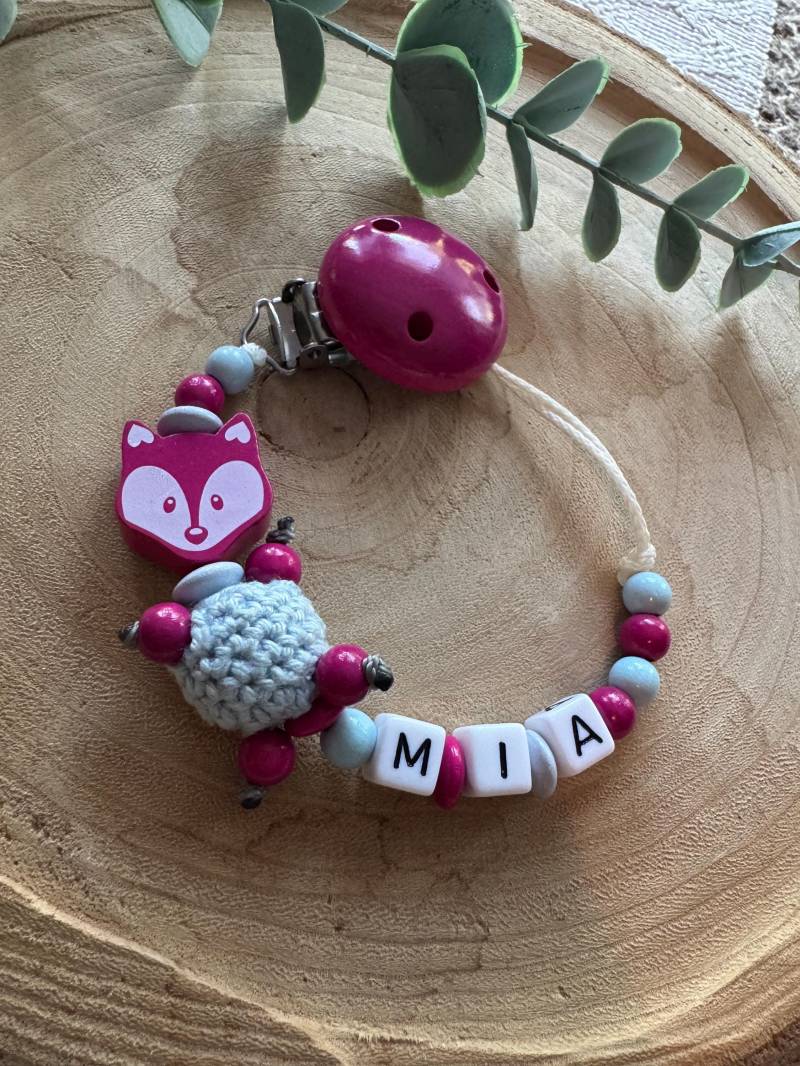 Schnullerkette Pink Blau Mit Namen Fuchs von Etsy - Schnulliecke