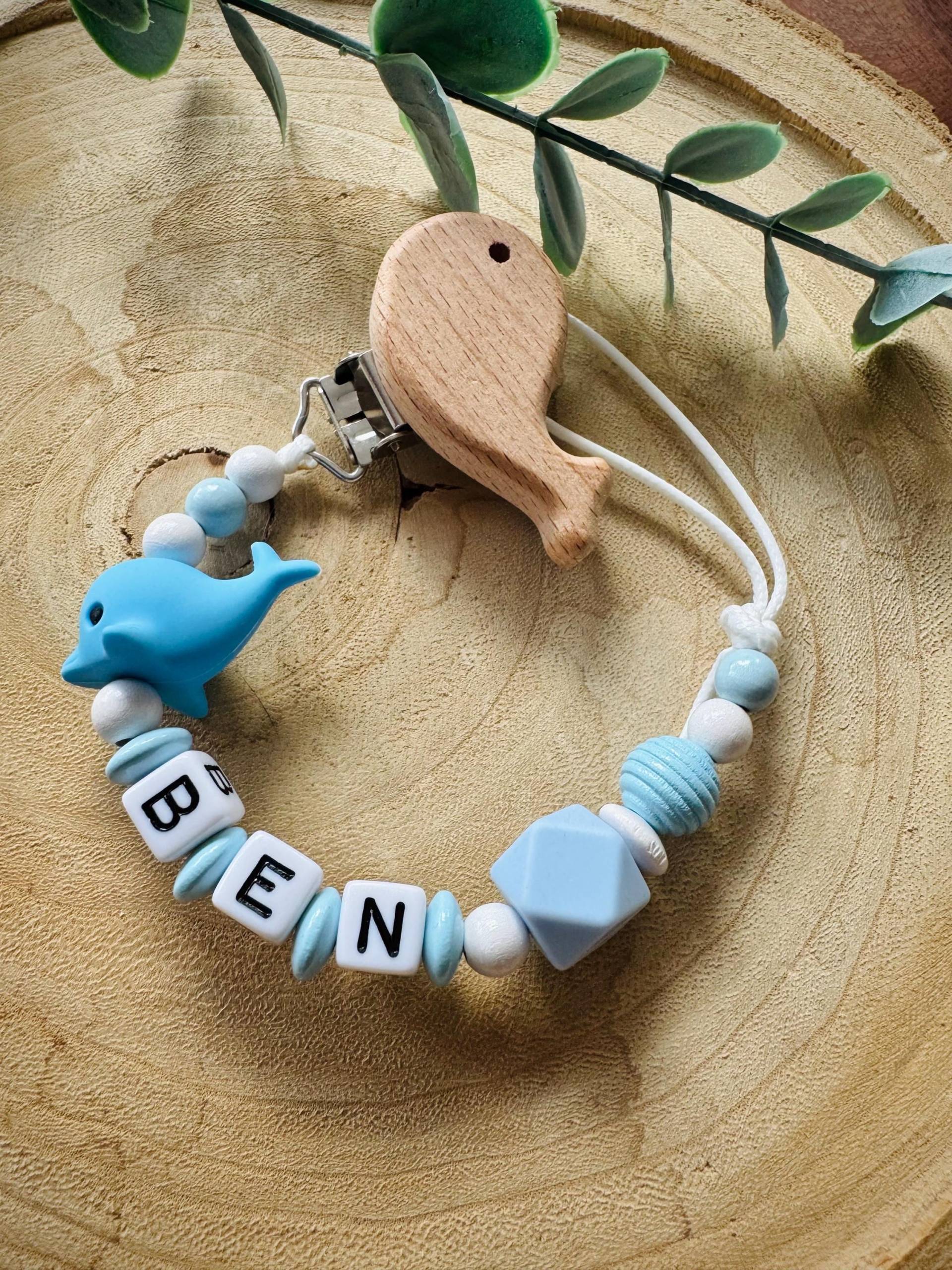 Schnullerkette Weiß Blau Wal Delfin Mit Namen von Etsy - Schnulliecke